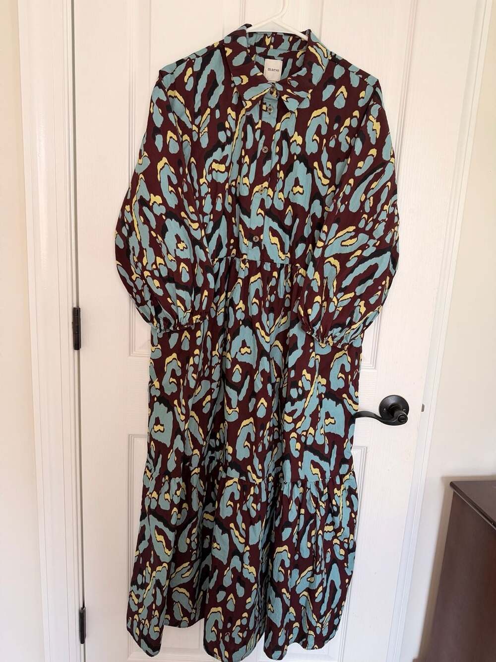 BOGO Maeve Anthropologie The Bettina Tiered Midi Shirt Dress in Abstract Leopard - Picture 2 of 11